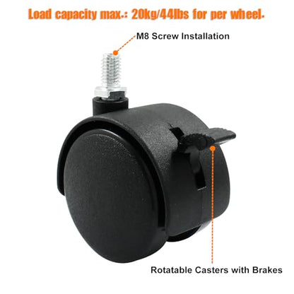 2 Inch Swivel Caster Wheels with Brake, M8 Threaded Stem, 4pcs - style: 2 Inch Stem with Brake