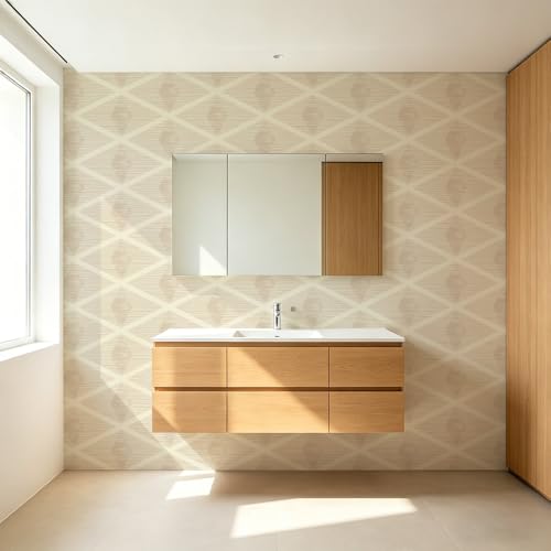 Chunlei Peel and Stick Wallpaper, Beige Diamond Lattice Geometric Pattern, 118in x 17.7in, Waterproof Vinyl, Removable Reusable, Eco-Friendly, for Bedroom Living Room Rental Apartment - color: Beige05, size: 17.7" x 118.1"
