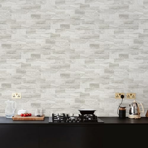 Vamos Tile 100-Pack Peel and Stick Backsplash Tile,3''x6'' PVC Subway Tile - color: Beige & Grey Slate