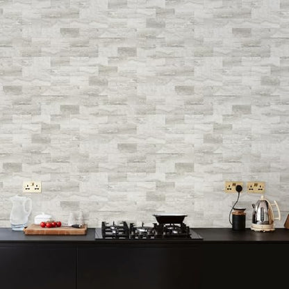 Vamos Tile 100-Pack Peel and Stick Backsplash Tile,3''x6'' PVC Subway Tile - color: Beige & Grey Slate