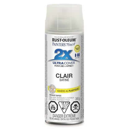 Rust-Oleum Painter's Touch 2X Ultra Cover Spray Paint - Satin Clear, 1 count (pack of 1), 340 ml