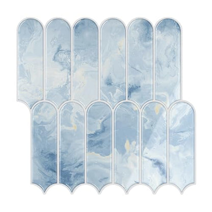 VEELIKE 6 Sheets Blue Kitchen Backsplash Tiles Peel and Stick Fish Scale Stick on Back Splash Tiles for Kitchen Bathroom Waterproof Blue Marble Tile Self Adhesive Backsplash Tile Stickers 12''x12'' - color: Blue, size: Box of 6 Tiles