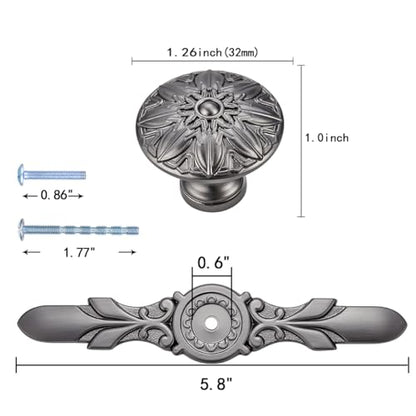 10Set Cabinet Knobs & Back plate, Gunmetal Grey Drawer Hardware for Kitchen - color: Gunmetal Grey