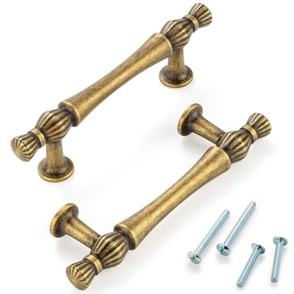 3 Inch Antique Brass Cabinet Pulls 30 Pack French Style P2408 - color: Antique Brass, size: 3" Hole Centers-30 Pcs