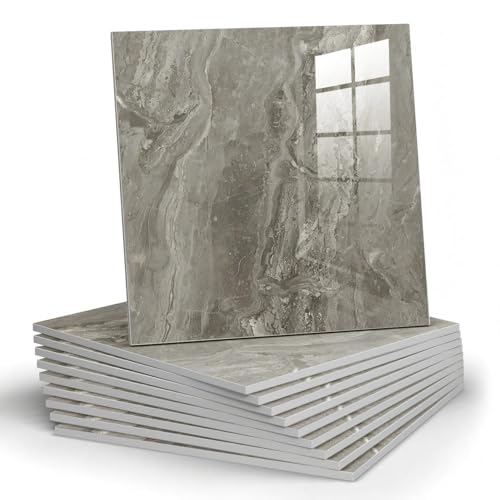 Chejiaye 22pcs Marble Peel and Stick Backsplash Waterproof Washroom Wall Panels, Peel and Stick Tile, PVC Foam Wall Panels for Kitchen,Bathroom,Living Room,Grey (Not Real Tile,11.8" x 11.8") - color: Grey Marble Tiles, size: 11.8" x 11.8" x 22Pack