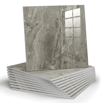 Chejiaye 10pcs Marble Peel and Stick Backsplash Waterproof Washroom Wall Panels, Peel and Stick Tile, PVC Wall Panels for Kitchen (Grey Marble Tiles, 11.8" x 11.8" x2.5MM x 10Pack) - color: Grey Marble Tiles, size: 11.8" x 11.8" x 10Pack