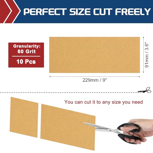 10Pcs Sand Paper 3.6x9Inch 60Grit Aluminum Oxide Sandpaper Sheets - size: 3.6 x 9 Inch x 60 Grits