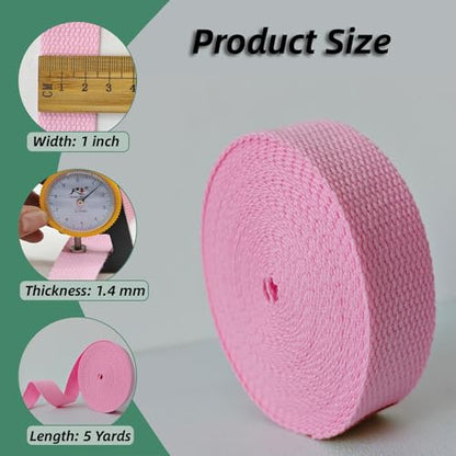 Cotton Webbing 1 Inch 5 Yards for Bag Strap Sewing Crafts, Pink - color: Pink