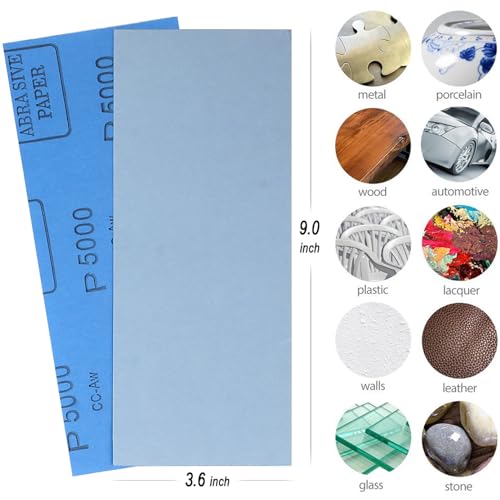 9x3.6 inch Sandpaper, 30 Sheet 5000 Grit Wet and Dry Sand Paper, Fine Precision Abrasive Pads Detail Sander Sheets Paper for Automotive Sanding, Wood Turing Finishing, Metal Furniture Polishing - color: 30 strips (#5000)