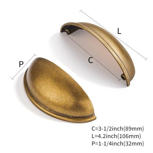 10 Pack 3-1/2" Drawer Pulls Antique Brass Cabinet Cup Pulls Kitchen Hardware Cabinet Handles Drawer Handles Knobs 3.5 inch Hole Center - color: Antique Brass, size: 3-1/2"(89mm) Hole Center