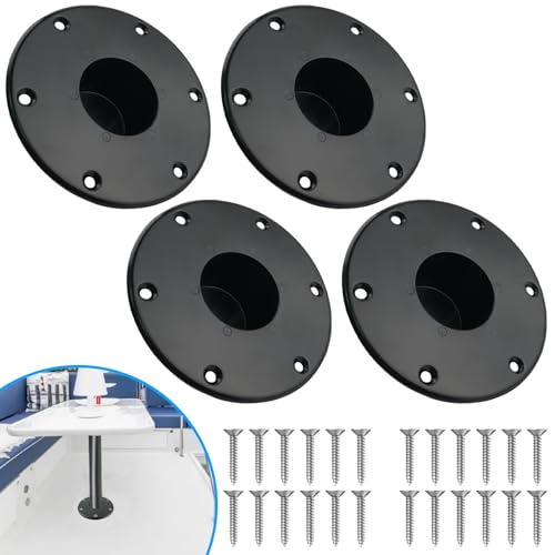 4 Pack Black RV Table Base Mount Aluminum Camper Table Base Mount with 6 Mounting Holes Floor Mounting Base Includes Mounting Screws - color: 4Pack