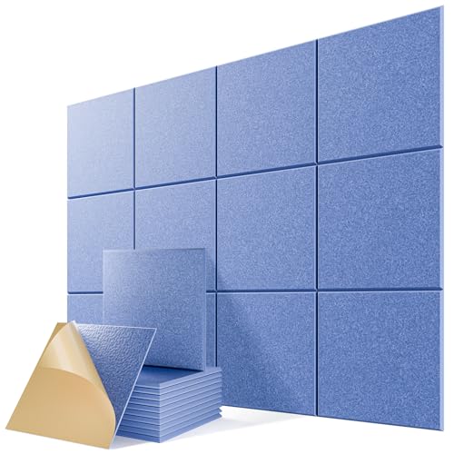 12 Pack Self-Adhesive Acoustic Panels, 12" X 12" X 0.4" High-Density Sound Proof Foam Panels for Walls, Soundproof Wall Panels for Home & Office (Light Blue) - color: Light Blue, size: Basic 12 Pack