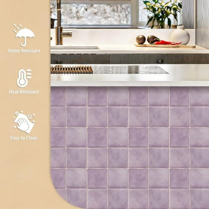 10pcs Peel and Stick Light Purple Backsplash Tiles – 7.87in x 7.87in Self-Adhesive Kitchen Wall Tiles, Bathroom Wall Panels, Modern DIY Stick On Tiles, Home Decor - color: Light purple
