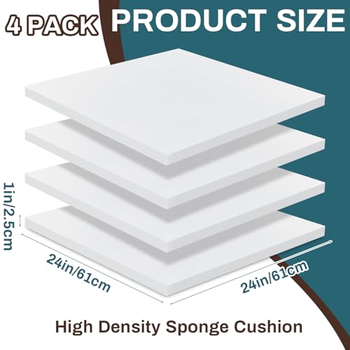 Frienda 4 Pack 1" x 24" x 24" Upholstery High Density Foam Cushion, White - color: White, size: 1" x 24" x 24"