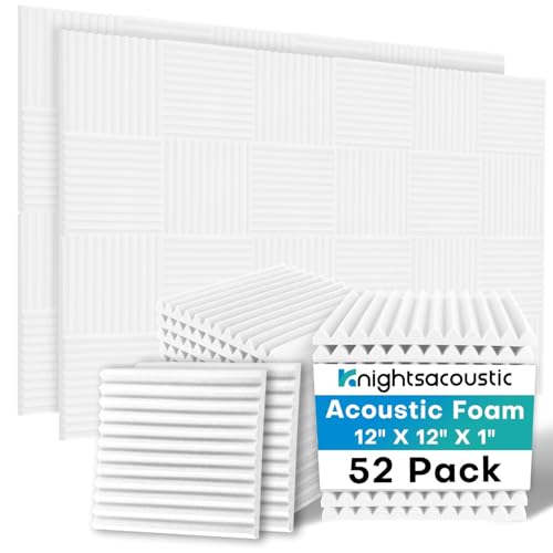 52 Pack Acoustic Foam Panels, 1 X 12 X 12 Inches Sound Proof Foam Panels for Walls, High Density Acoustic Panels Sound Absorbing, White Noise Cancelling Studio Wedges (NOT INCLUDE ADHESIVE) - size: 52P All White