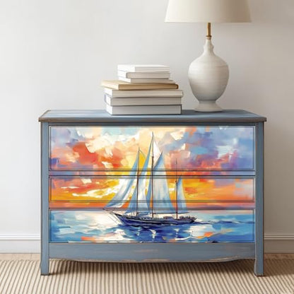 Peacoblue Sailing Boats on Sea Rub On Transfers for Furniture Craft 6"x12" - style: Sailing Boats on the Sea
