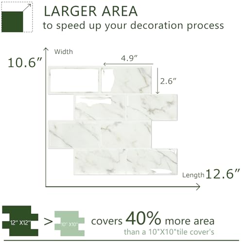 STICKGOO 10-Sheet Subway Tile Peel and Stick Backsplash, Self Adhesive Vinyl Wall Tiles, Stick on Backsplash for Kitchen and Bathroom(Thicker Design) - color: Carrara Marble