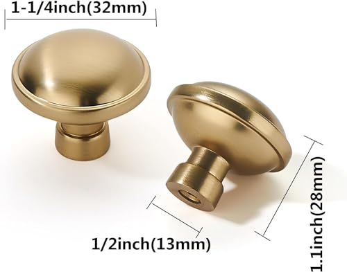 Khtumeware 10 Pack 1-1/4 inch Brushed Brass Cabinet Knobs - Brushed Gold Drawer Knobs for Kitchen and Dresser Drawers - color: Brushed Brass, size: 1-1/4"(32mm)