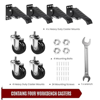 SPACECARE Workbench Casters Retractable Casters Kit 900Lbs, 4 Heavy Duty Casters Side Mounted All Steel Construction Urethane, Bonus Install Template, 4 Pack - style: 900