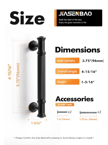 5 Pack Black Cabinet Pulls 3.75" Hole Center Matte Black Handles Drawer Pulls Closet Bathroom Vanity Dresser Hardware Zinc Alloy - color: Black, size: 3.75"(96mm) Hole Centers