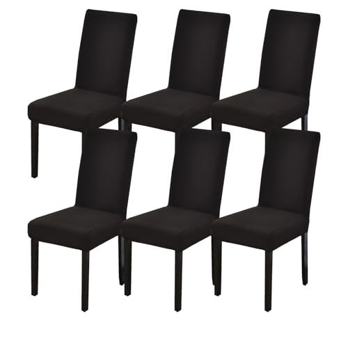 Dining Chair Covers Set of 6, Stretch Spandex Chair Slipcover, Black Chair Slipcovers, Washable Anti-Dust Chair Seat Cover for Kitchen Dining Room, Wedding Party - color: Black, size: 6Pcs