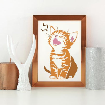 FINGERINSPIRE Little Cat Stencils with a Brush 11.7x8.3Inch Cute Meow Kitten Painting Stencils Cartoon Cat Pattern Stencil Animal Themes PET Template for Wood Floor Tile Wall Fabric Furniture DIY - color: Little Cat