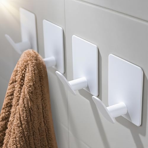 DELITON Adhesive Towel Hooks, SUS 304 Steel No Drill Shower Hooks - color: White-4