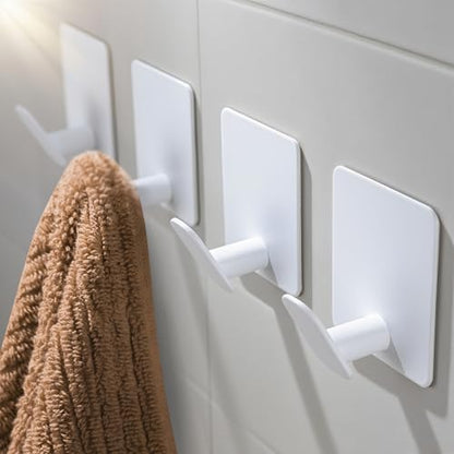 DELITON Adhesive Towel Hooks, SUS 304 Steel No Drill Shower Hooks - color: White-4