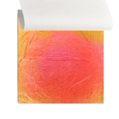 KINNO Variegated Gold Leaf Sheets 25 PCS with Rich Sunset Red，5.51*5.51inch - color: Sunset Red