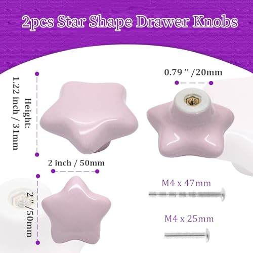 2pcs Ceramic Star Light Pink Drawer Knobs for Kids - color: Light Pink + Star Shape, size: 2 Pack