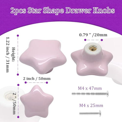 2pcs Ceramic Star Light Pink Drawer Knobs for Kids - color: Light Pink + Star Shape, size: 2 Pack