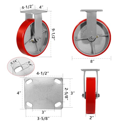 8"X 2" Heavy Duty Caster Wheels, Swivel Casters Set of 4 Polyurethane Wheel with Strong Load-Bearing Capacity 6000lbs, Industrial Casters for Toolbox Workbench (2 Brakes & 2 Rigid) - style: 8'' Wheel