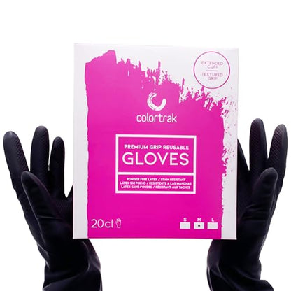 Colortrak Reusable Latex Salon Gloves, Black, 20 Count, Medium - size: Medium (20 Count)