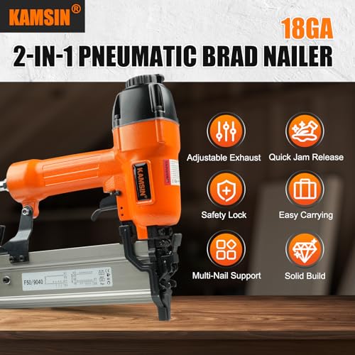 F50/9040 18 Gauge Pneumatic Brad Nailer, 2 in 1 Finish Nailer