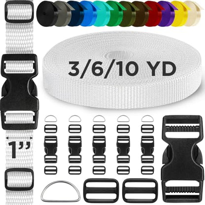 TECEUM 1" Nylon Strap Kit with Buckles, White 6 yards Repair Set - color: White, size: 1" - 6 yards, style: 6 Buckle - 12 Slides - 6 D-rind