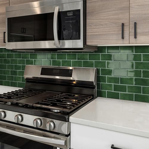 Green Peel and Stick Backsplash Subway Tile for Kitchen 10-Sheet - color: Green