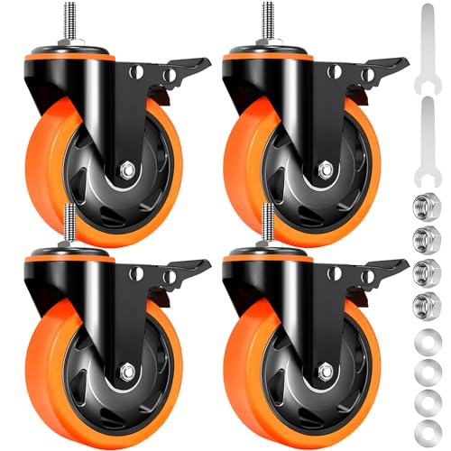 Caster Wheels Heavy Duty 3 Inch Stem Caster 1600Lbs, Threaded Stem Casters 3/8"-16 x 1(Stem Diameter 3/8", Stem Length 1"), Safety Locking Caster Set of 4, Industrial Castor Wheels for Cart,Furniture - size: 3 Inch_3/8"-16x1"