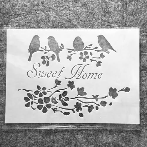 TIAMECH A4 Reusable Sweet Home Bird Stencil for Painting - style: Sweet Home Bird