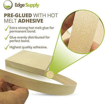 Edge Supply Brand Maple 2" x 250' Roll Preglued, Wood Veneer Edge Banding, Iron on with Hot Melt Adhesive, Flexible Wood Tape Sanded to Perfection. Easy Application Wood Edging, Made in USA.
