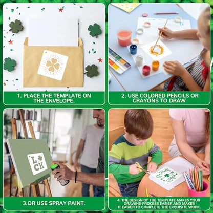 AUGSHY 56 Pack St Patricks Day Stencils, 3 Inch Clover Craft Templates - style: St Patrick's