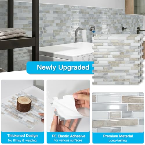 Art3d Linear Design Tile Peel and Stick Backsplash, 10-Sheet, Beige & White - color: Beige & White, size: 12 x 12 Inch