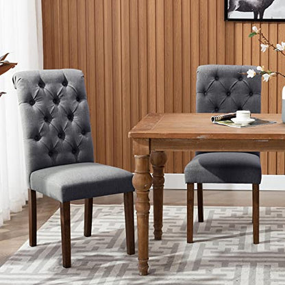 COLAMY Button Tufted Dining Chairs Set of 4, Accent Parsons Diner Upholstered Fabric Dining Room Stylish Kitchen Chairs with Solid Wood Legs and Padded Seat, Dark Grey - color: Dark Grey, size: set of 4