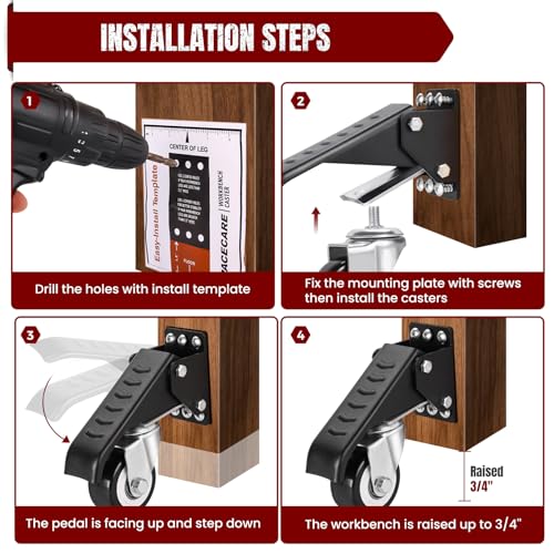 SPACECARE Retractable Workbench Casters Kit, 800 lbs Capacity 4 Pack - style: 800