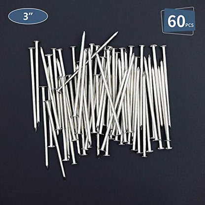 JEGONFRI 60PCS 3" Nickel Plated Flat Head Nails for Hanging, Wood Nails - color: Silver, size: 3 In , 60 Pcs
