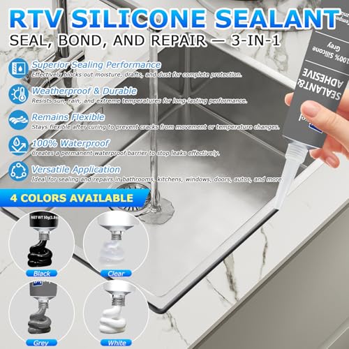 Gray RTV Silicone Sealant Adhesive 100% High Temperature Silicone Caulk Waterproof Stronger Adhesion Shrink & Crack Proof for Automotive Kitchen Bathroom Window Gasket -1.8oz/50g - color: Gray