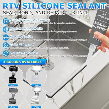 Gray RTV Silicone Sealant Adhesive 100% High Temperature Silicone Caulk Waterproof Stronger Adhesion Shrink & Crack Proof for Automotive Kitchen Bathroom Window Gasket -1.8oz/50g - color: Gray