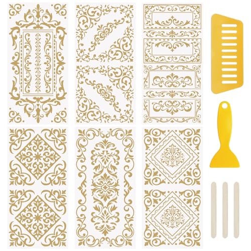 WANDIC 6 Sheets Rub On Transfer Stickers, Golden Retro Diagonal Border Waterproof Decals Furniture Craft Decorative, Junk Journals for DIY, 15 * 30cm - color: Golden Retro Diagonal Border