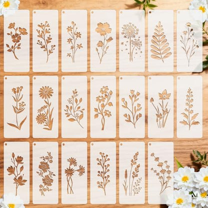 7.87in*15.7 Inch Stencils for Crafts Reusable, 20 Pcs Flower Leaf Stencils for Painting on Wood Signs, DIY Drawing Templates for Canvas, Wall Art, Furniture, Home Decor & Card Making (Extra Large) - size: 7.87*15.7 Inch