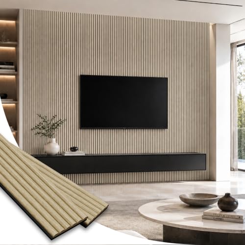SMARTSTANDARD Wood Fluted Acoustic Wall Panels, 94x5.9in, 6 Pcs, White Oak - color: White Oak