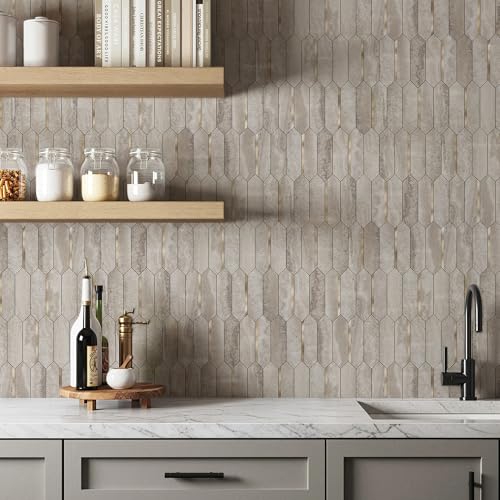 KASARO Peel and Stick Backsplash Long Hexagon Wall Tile, 10-Pieces, Beige - color: Beige
